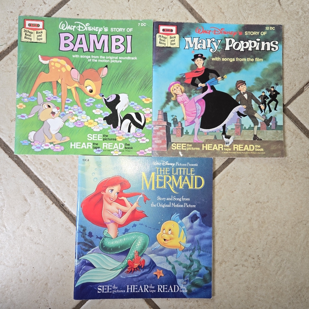 Walt Disney Vintage Book Lot Bambi, Little Mermaid & Mary Poppins Books Only